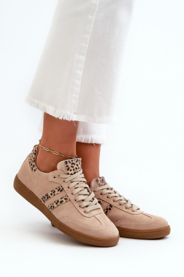 Zazoo N1068 suede lage sportieve schoenen dames zandkleurig 2