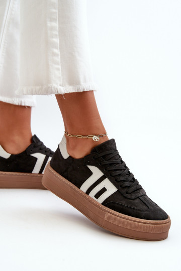 Zazoo N1095S2 leren sportieve schoenen dames met plateau zwart