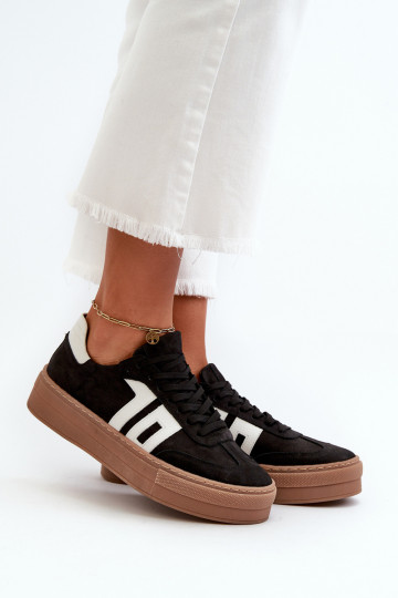 Zazoo N1095S2 leren sportieve schoenen dames met plateau zwart 2