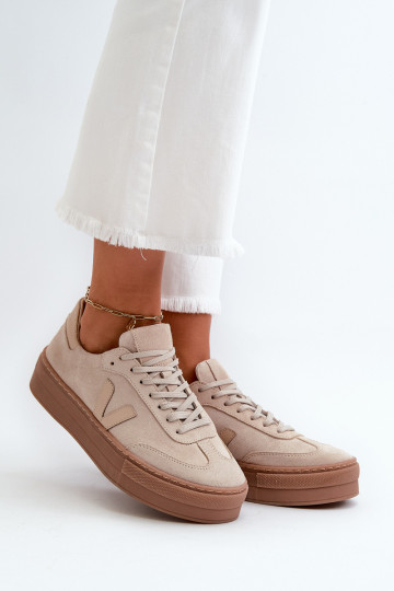 Zazoo N1100S2 suede sportieve schoenen dames met plateau zandkleurig 2