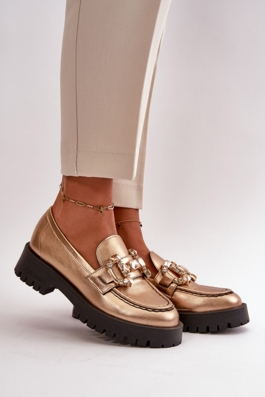 Dames Leer Mocassins met ornamenten CheBello 4369 gouden kleur