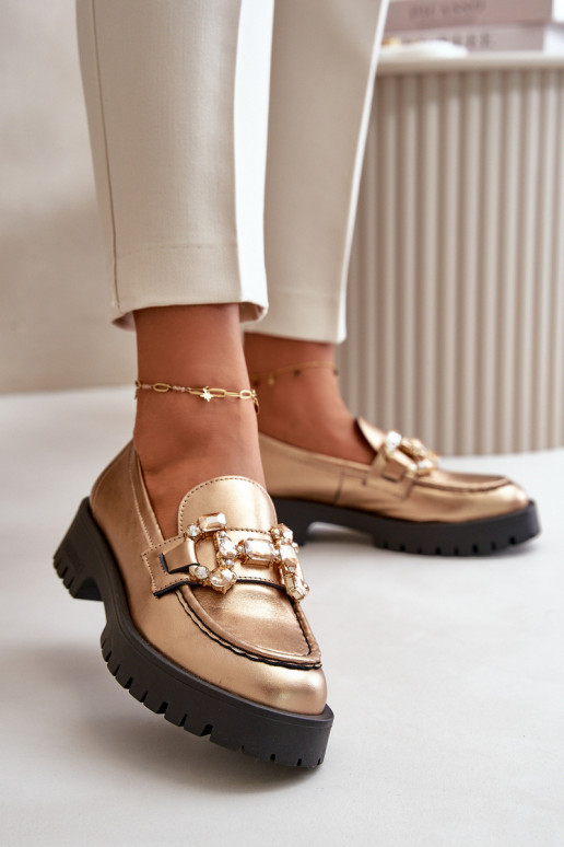 Dames Leer Mocassins met ornamenten CheBello 4369 gouden kleur