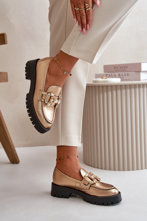 Dames Leer Mocassins met ornamenten CheBello 4369 gouden kleur