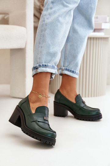 Zazoo 20168 Elegante stijl schoenen Dames met hakken Echt leer kaki kleuren