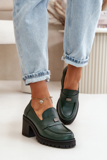 Zazoo 20168 Elegante stijl schoenen Dames met hakken Echt leer kaki kleuren 2