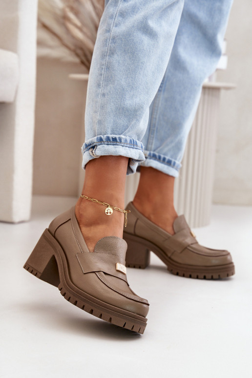 Zazoo 20168 Elegante stijl schoenen Dames met hakken Echt leer beige