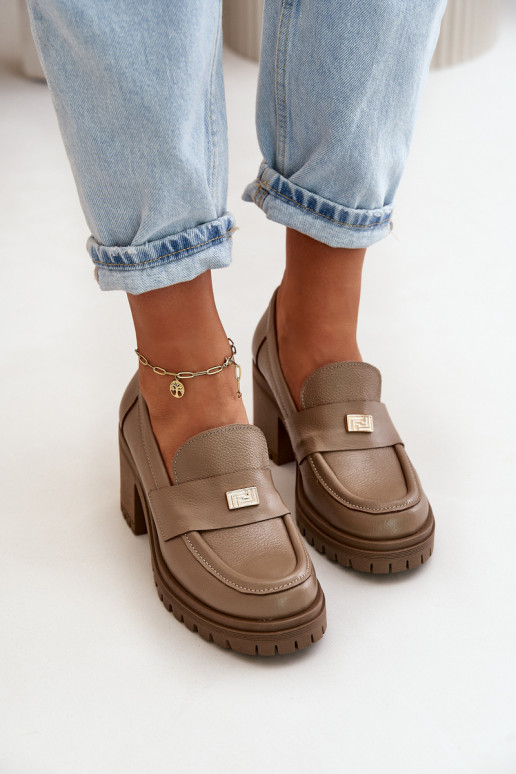 Zazoo 20168 Elegante stijl schoenen Dames met hakken Echt leer beige