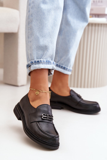 Zazoo 20174 leren elegante stijl dames schoenen met brede hakken zwarte kleur