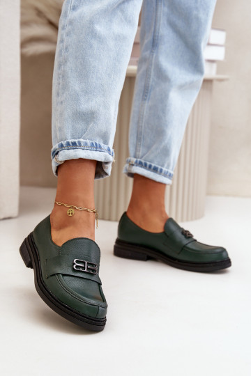 Zazoo 20174 Leer Elegante stijl schoenen Dames met brede hakken kaki kleuren
