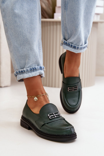 Zazoo 20174 Leer Elegante stijl schoenen Dames met brede hakken kaki kleuren 2