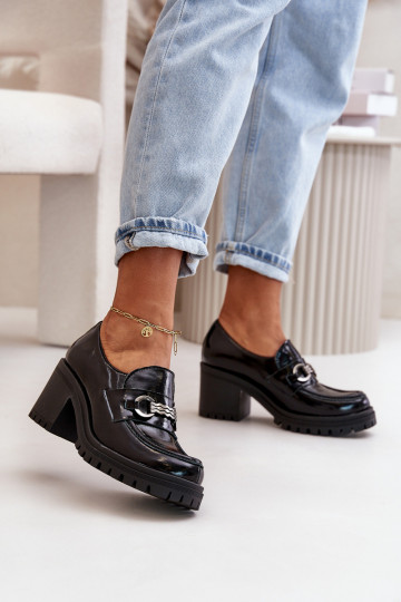 Zazoo 20175 dames schoenen met lak effect en hakken van natuurlijk leer zwarte kleur