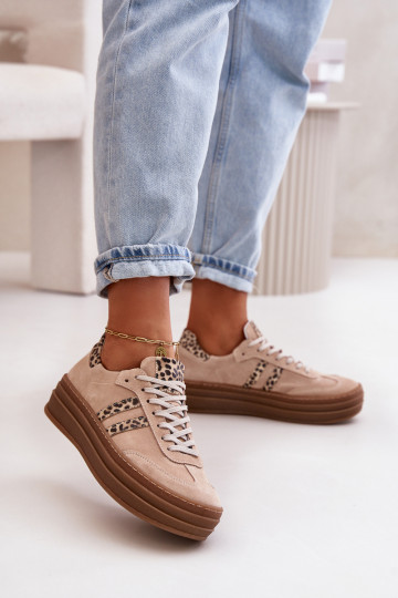 Zazoo N1068S4 Suède sneakers model schoenen met platform met luipaardbontpatronen roze