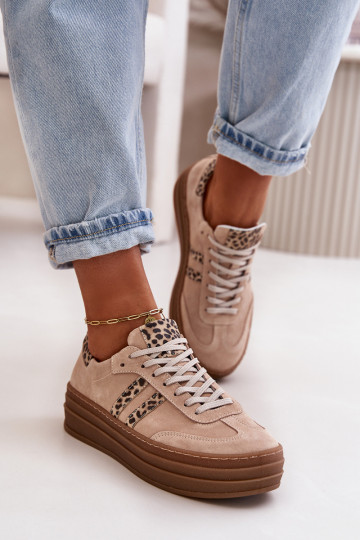 Zazoo N1068S4 Suède sneakers model schoenen met platform met luipaardbontpatronen roze 2