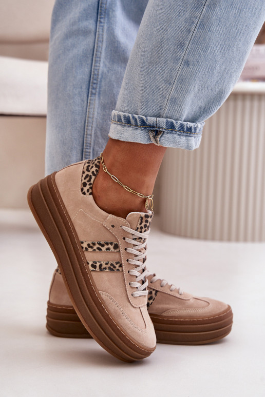 Zazoo N1068S4 Suède sneakers model schoenen met platform met luipaardbontpatronen roze Zazoo N1068S4 Suède sneakers model schoenen met platform met luipaardbontpatronen roze