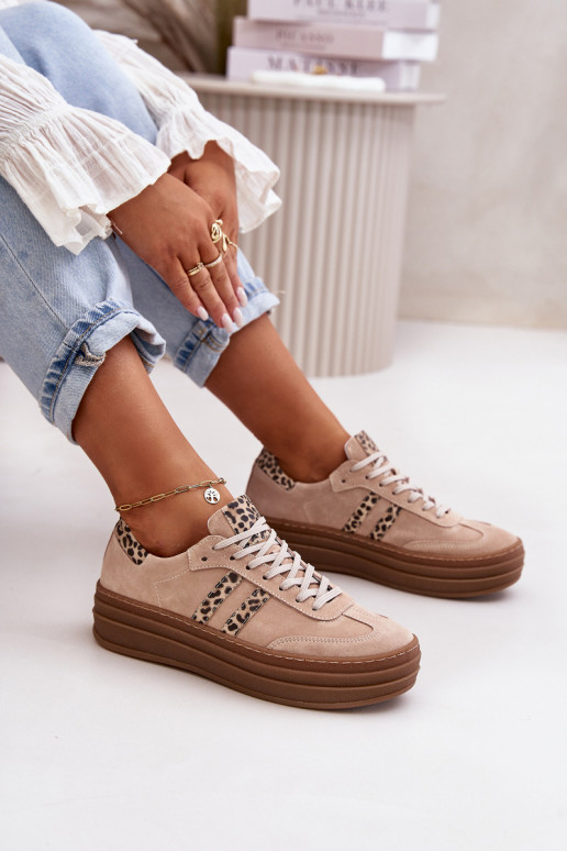 Zazoo N1068S4 Suède sneakers model schoenen met platform met luipaardbontpatronen roze Zazoo N1068S4 Suède sneakers model schoenen met platform met luipaardbontpatronen roze