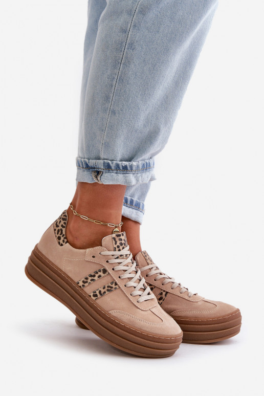 Zazoo N1068S4 Suède sneakers model schoenen met platform met luipaardbontpatronen roze Zazoo N1068S4 Suède sneakers model schoenen met platform met luipaardbontpatronen roze