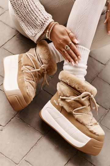 Leer SneeuIn laarzen Dames Op dikke zool met bont Big Star OO274A207 bruine kleur 2