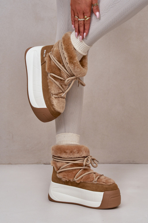 Leer SneeuIn laarzen Dames Op dikke zool met bont Big Star OO274A207 bruine kleur Leer SneeuIn laarzen Dames Op dikke zool met bont Big Star OO274A207 bruine kleur