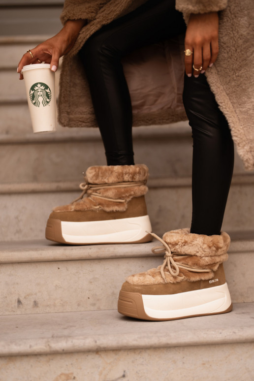 Leer SneeuIn laarzen Dames Op dikke zool met bont Big Star OO274A207 bruine kleur Leer SneeuIn laarzen Dames Op dikke zool met bont Big Star OO274A207 bruine kleur