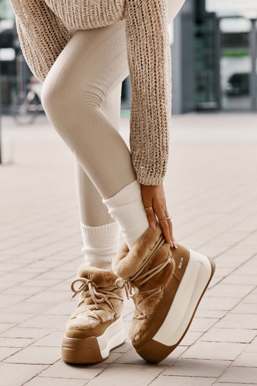 Leer SneeuIn laarzen Dames Op dikke zool met bont Big Star OO274A207 bruine kleur Leer SneeuIn laarzen Dames Op dikke zool met bont Big Star OO274A207 bruine kleur