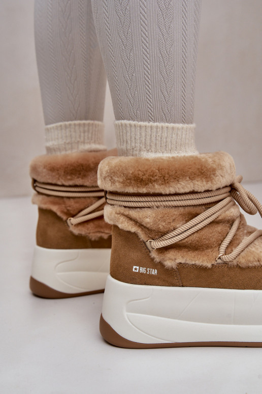 Leer SneeuIn laarzen Dames Op dikke zool met bont Big Star OO274A207 bruine kleur Leer SneeuIn laarzen Dames Op dikke zool met bont Big Star OO274A207 bruine kleur
