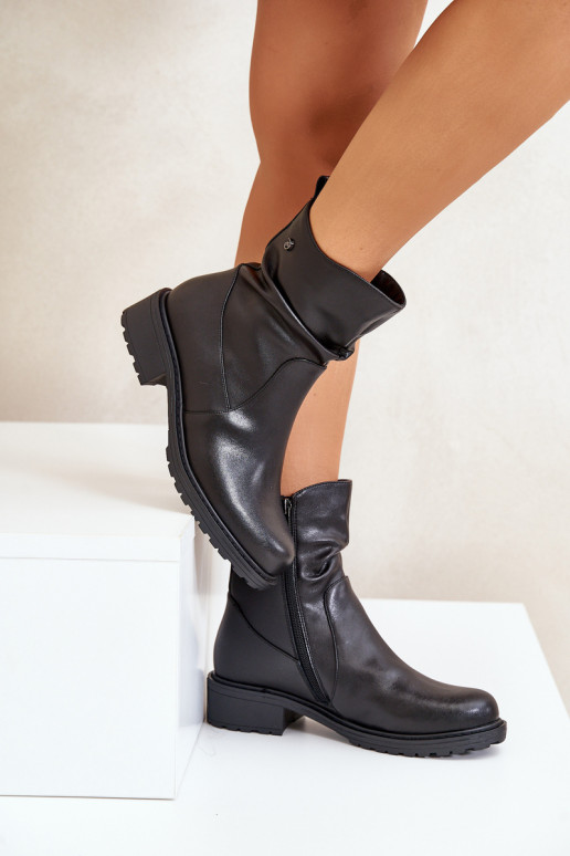 Leer Dameslaarzen opInarmen Met ruches zInart Vinceza 66714