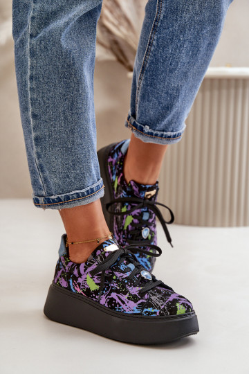 Leer sportschoenen met platform Het heeftciejka 06191-05 Paars