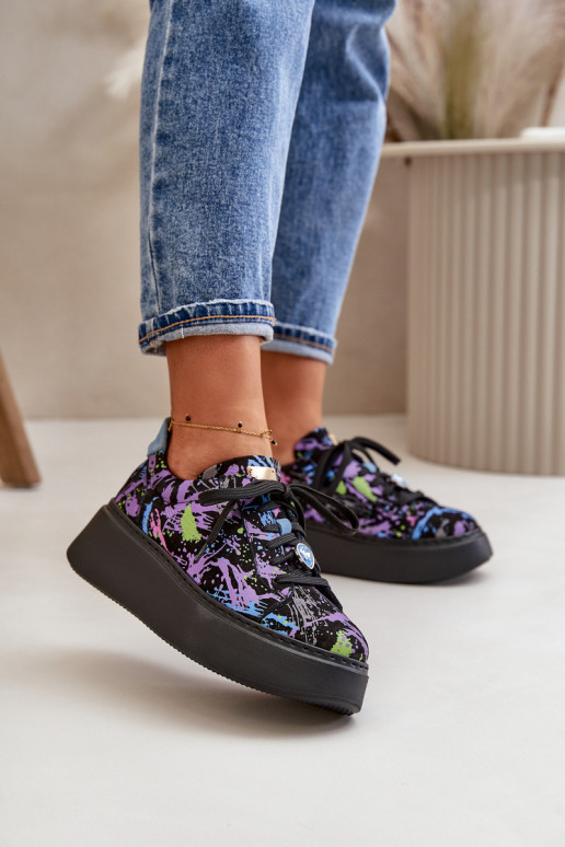 Leer sportschoenen met platform Het heeftciejka 06191-05 Paars Leer sportschoenen met platform Het heeftciejka 06191-05 Paars