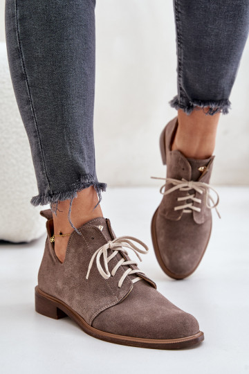 Zazoo 2959 van suède schoenen Oksfordki met veters met brede hakken beige