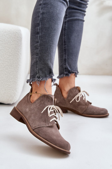 Zazoo 2959 van suède schoenen Oksfordki met veters met brede hakken beige 2