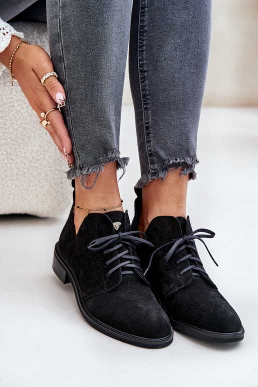 Zazoo 2959 van suède schoenen Oksfordki met veters met brede hakken zInart Zazoo 2959 van suède schoenen Oksfordki met veters met brede hakken zInart