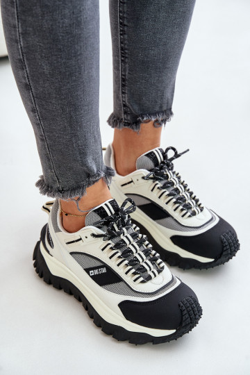 Dames leren sneakers met platform Big Star OO274A220 HI-POLY SYSTEM, wit-zwart 2
