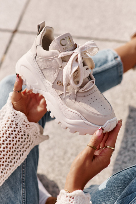 Dames Leer Sneakers model schoenen beige CheBello 4583
