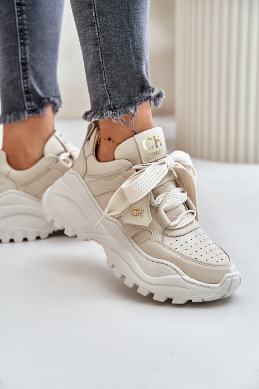 Dames Leer Sneakers model schoenen beige CheBello 4583