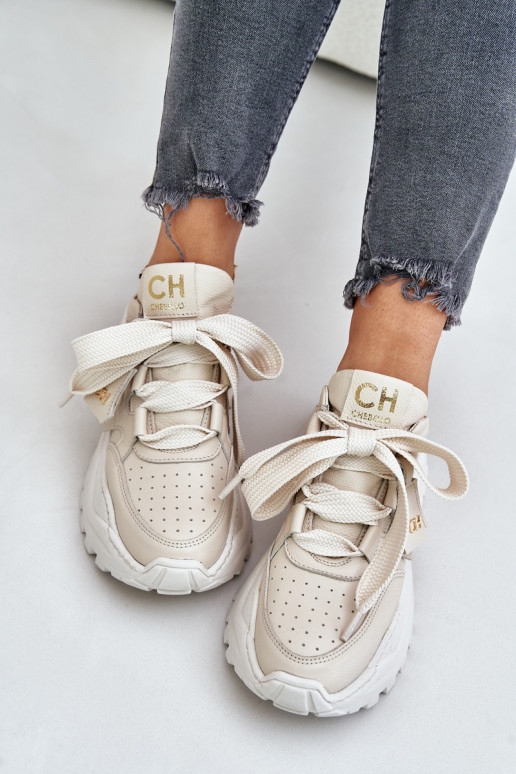 Dames Leer Sneakers model schoenen beige CheBello 4583