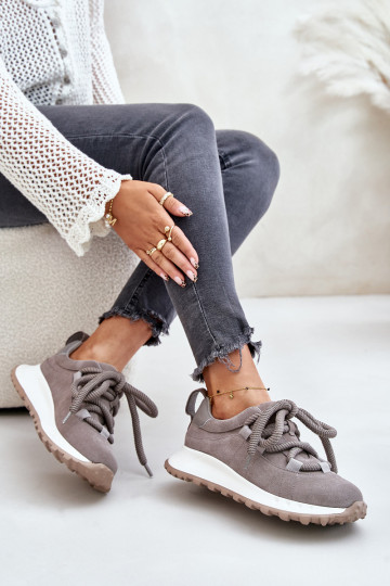 van suède Sneakers model schoenen DamesGrubym Vetersluitingm Artiker 54C1465 grijs