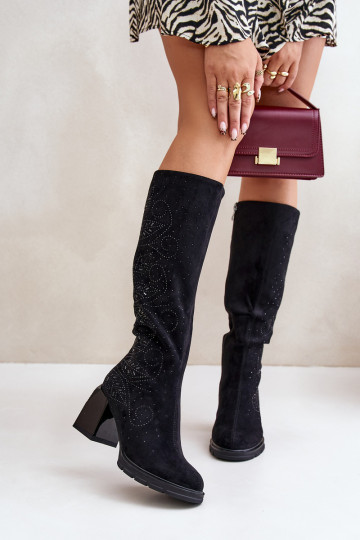 Versierd dameslaarzen Vóór de knie opInarmen met hakken MR880-158 zInart 2