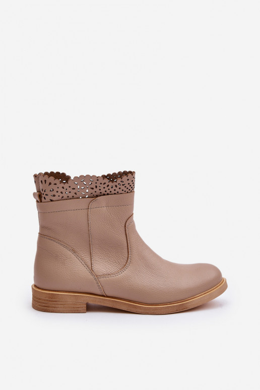 lage hakken voor dames met brede hakken Leer LeInski 3624 beige