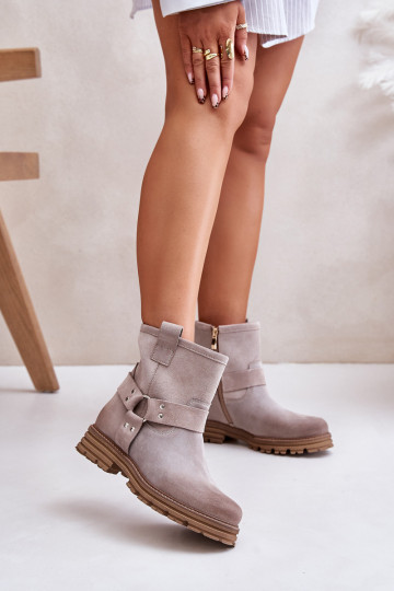 Suède dames schoenen met brede hakken LeĮskis 3610 cappuccino kleur 2