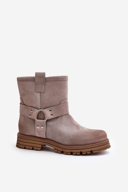 Suede schoenen Dames met brede hakken LeInski 3610 kleur cappuccino Suede schoenen Dames met brede hakken LeInski 3610 kleur cappuccino