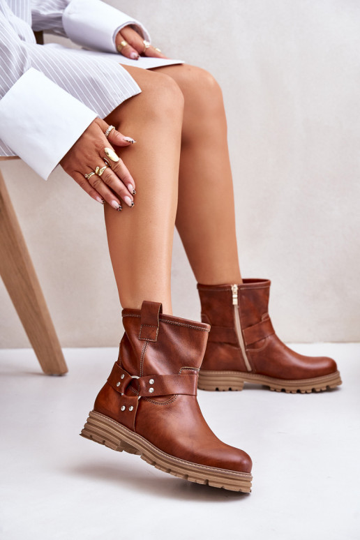 Leer Dameslaarzen met brede hakken LeInski 3610 bruine kleur