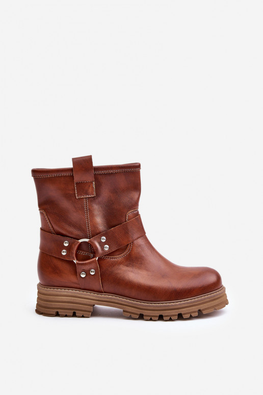 Leer Dameslaarzen met brede hakken LeInski 3610 bruine kleur