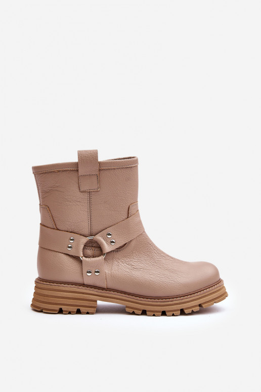 Leer Dameslaarzen met brede hakken LeInski 3610 beige Leer Dameslaarzen met brede hakken LeInski 3610 beige