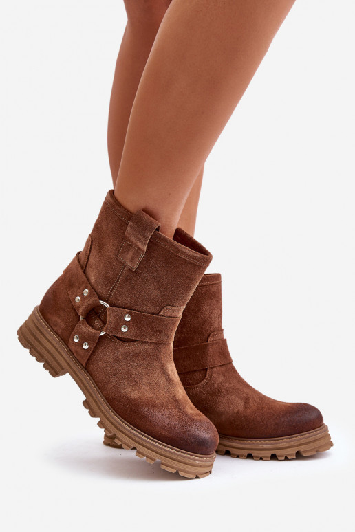 Suede schoenen Dames met brede hakken LeInski 3610 bruine kleur Suede schoenen Dames met brede hakken LeInski 3610 bruine kleur