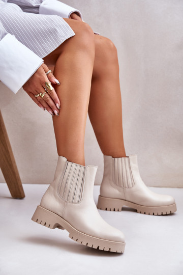 Persistent model Dameslaarzen met brede hakken Leer LeInski 3611 ivoor