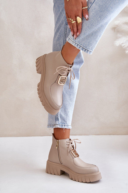 Zazoo 2952 Leer Laarzen met gouden details beige Zazoo 2952 Leer Laarzen met gouden details beige