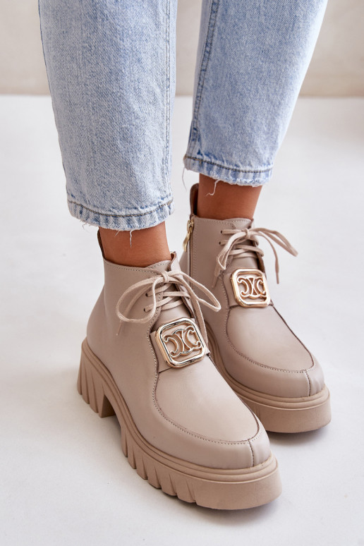 Zazoo 2952 Leer Laarzen met gouden details beige Zazoo 2952 Leer Laarzen met gouden details beige