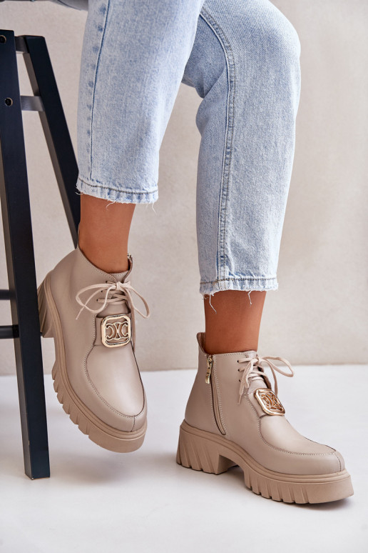 Zazoo 2952 Leer Laarzen met gouden details beige Zazoo 2952 Leer Laarzen met gouden details beige