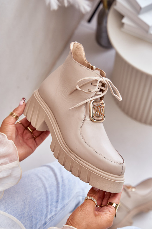 Zazoo 2952 Leer Laarzen met gouden details beige Zazoo 2952 Leer Laarzen met gouden details beige