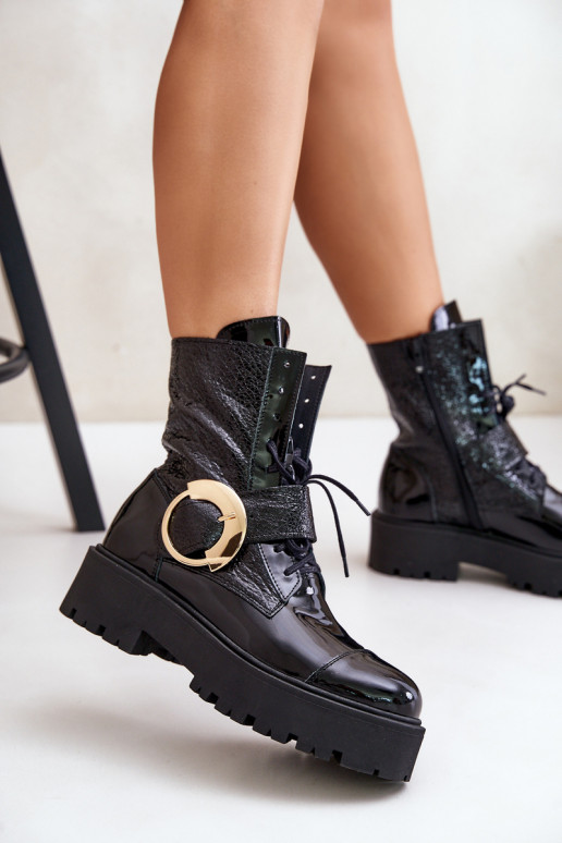 Zazoo 2942 Leer Enkellaarsjes voor Inerknemers met gouden gespen zInart Zazoo 2942 Leer Enkellaarsjes voor Inerknemers met gouden gespen zInart